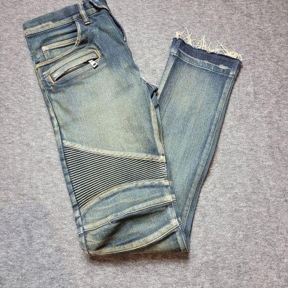 Rare Balmain Paris Men's Biker Moto Jeans Size 32 Blue 100% Authentic - Picture 3 of 16